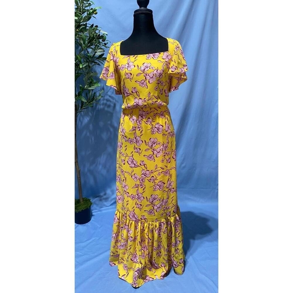 Sachin + Babi Floral Flutter Sleeve Ruffle Maxi Dress Yellow Floral 6 Excellent
